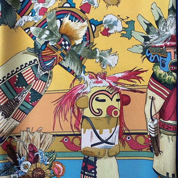 RARE COLLECTOR'S Hermes Kermit Oliver Kachinas Silk Scarf - Picture 10 of 11